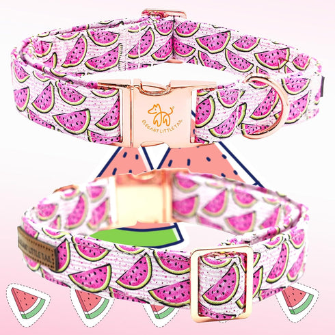 Elegant Little Tail Dog Collar, Watermelon Print Adjustable Cotton Durable Collar for Large Dogs