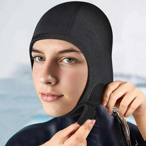 TOBWOLF Diving Hood, 2.5mm Neoprene Dive Cap, Stretchable with Chin Strap, Thermal Wetsuit Hood for Water Sports,