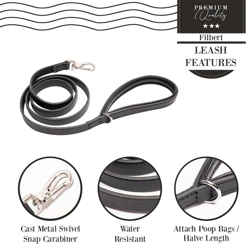 Genuine Oiled Leather Dog Leash, 5 ft for Medium & Small Dogs, Leather Leashes for Large Breeds, Black + 4 Colors