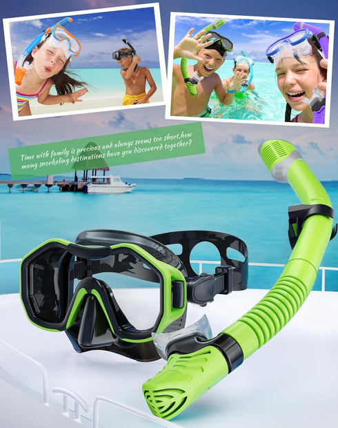Snorkeling Gear for Adults - Dry-Top Snorkel Set with 180° Panoramic Wide View Diving Mask