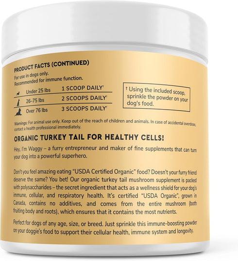 Immunity, 2.12 oz Wonder Paws Organic Turkey Tail Mushroom for Dogs Powerful Turkey Tail for Dogs Mushroom Powder