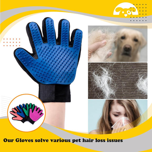 PetnBeyond Deshedding and Grooming Gloves - Gentle Effective Pet Care Gloves for Cats and Dogs - Ultimate Massaging and Comfort - Suitable for Long and Short Fur - 1 Pack, 1 Pair (Blue)