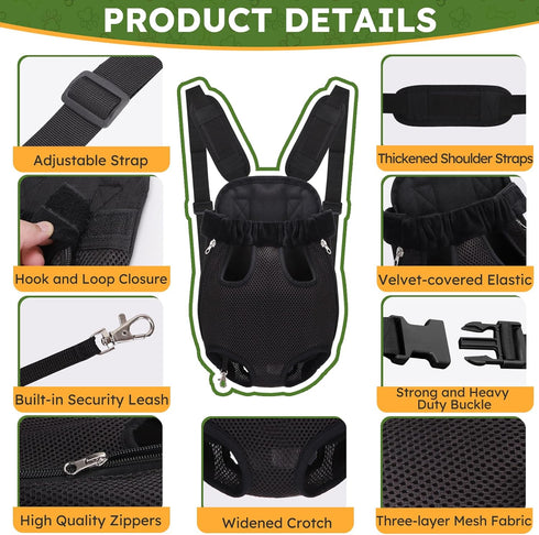 Pet Carrier Backpack, Adjustable Hands-Free Dog Carrier for Small Dogs & Rabbits, Ideal for Hiking & Travel
