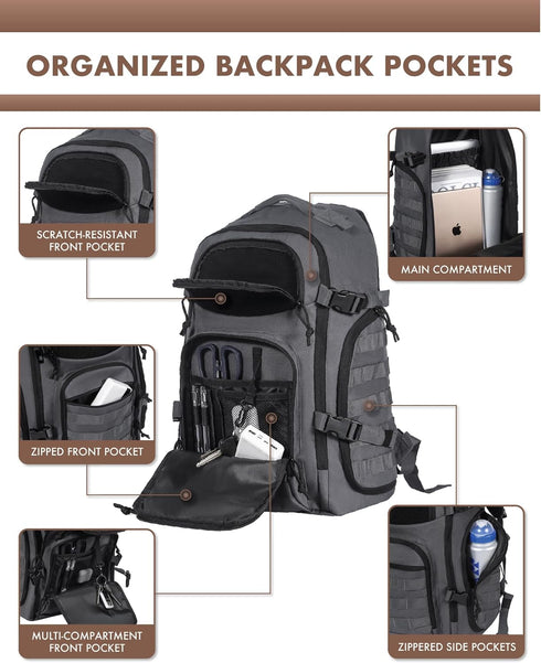 Tactical Laptop Backpack for Men, Military Backpack in Grey