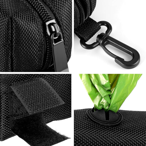 Dog Waste Bag Dispenser, Soft Fabric Zipper Holder for Doggie Waste Bags, 2PCS Black Pouch for Leash Accessory