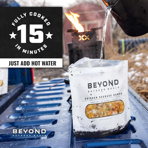 Beyond Outdoor Meals Backpacking Chicken Sausage Gumbo | Freeze Dried Camping & Food | High Protein Meals | Just Add