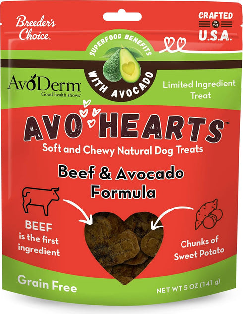 AvoDerm AvoHearts Beef and Avocado Formula Dog Treats, 5 oz bag