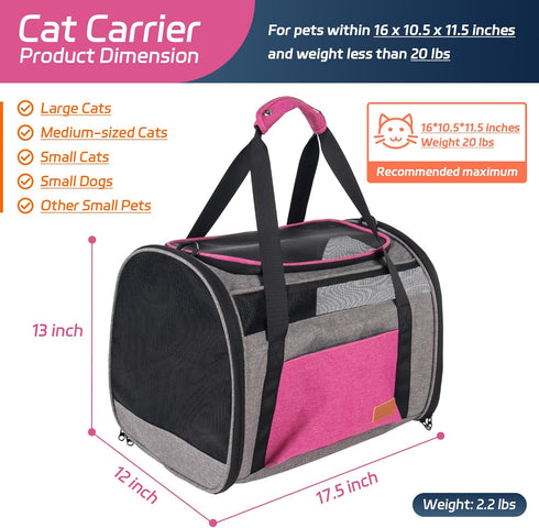 Eniosvar 20 lbs Large Cat Carrier for Pets - Soft Sided Breathable Mesh Travel Carrier, Airline Approved, Washable