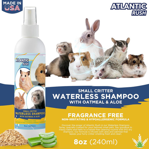 Waterless Shampoo for Small Critters - 8oz Fragrance Free Cruelty Free Dry Shampoo for Ferrets, Guinea Pigs, Rabbits