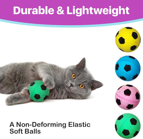 SPOT Sponge Soccer Ball Cat Toys - Interactive Plush Toy, Fun for Cats & Kittens to Bat & Chase, 1.5" Assorted 4-Pack