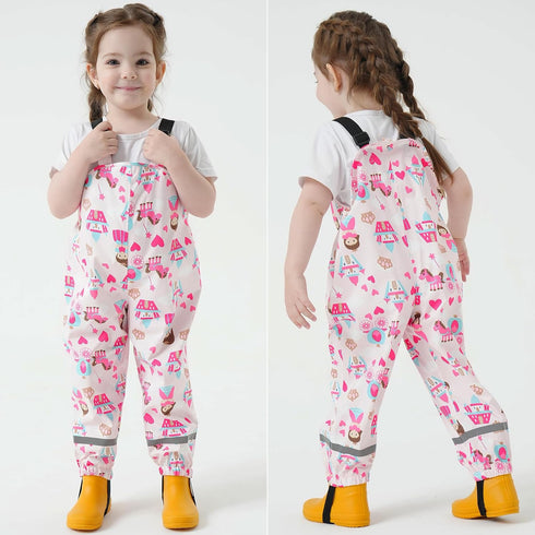 Lightweight Waterproof Rain Bib Pants for Toddlers - Boys and Girls Rain Trousers