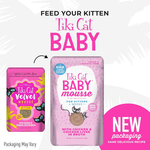 Tiki Cat Baby Wet Cat Food, Chicken and Chicken Liver, Grain-Free, 2.4 oz. Pouch (Pack of 12)
