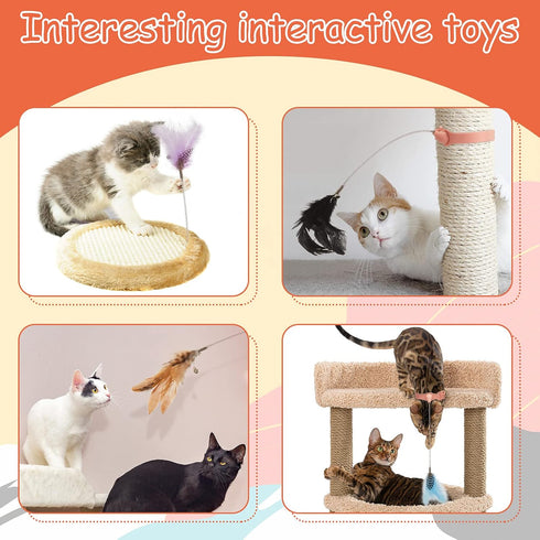 Sumind 6 Pcs Cat Collar Toy with Feather - Interactive Cat Stick Wand Toys with Bell for Indoor Kittens