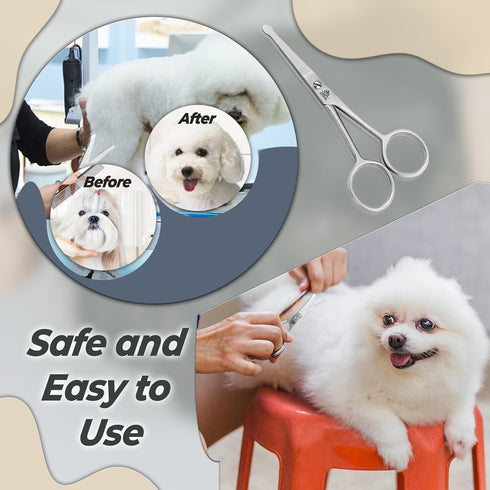 ARSUK Dog Scissors for Grooming Face and Paws, Blunt Rounded Tip, 4.5-Inch Stainless Steel for Cats and Dogs
