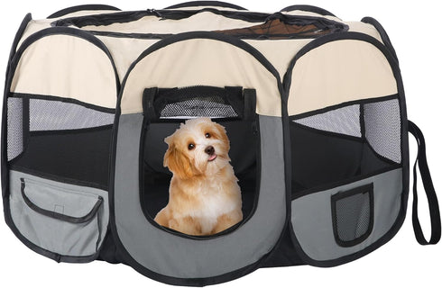 Pet Puppy Dog Playpen, Portable Foldable Cat Tent Crate, Indoor Outdoor Playground 29x16 (Grey)