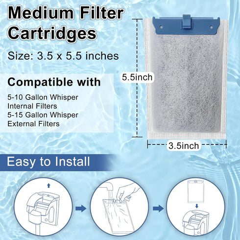 6 Pack Filter Cartridge - Medium Replacement for Tetra Whisper Bio-Bag Filters Compatible with Tetra Filters
