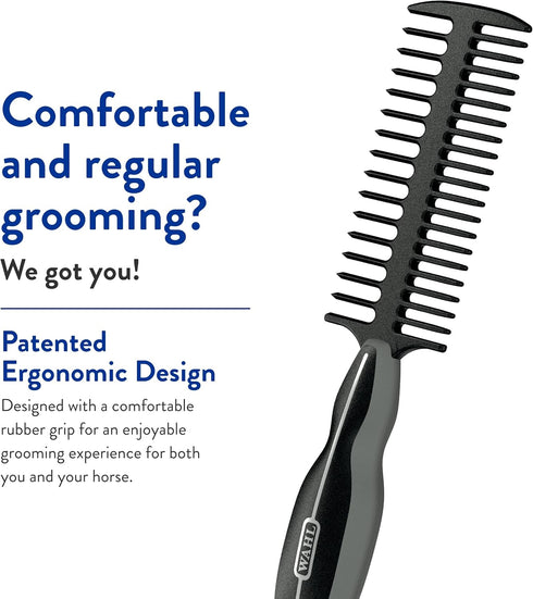 WAHL Professional Animal Mane & Tail Brush - Ergonomic Black Braiding Comb (#858708) for Grooming