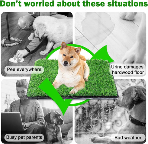 Dog Grass Mat with Pee Pad, 32"x23", Medium Dog Litter Box Indoor Artificial Turf, Waterproof Potty Tray for Puppy