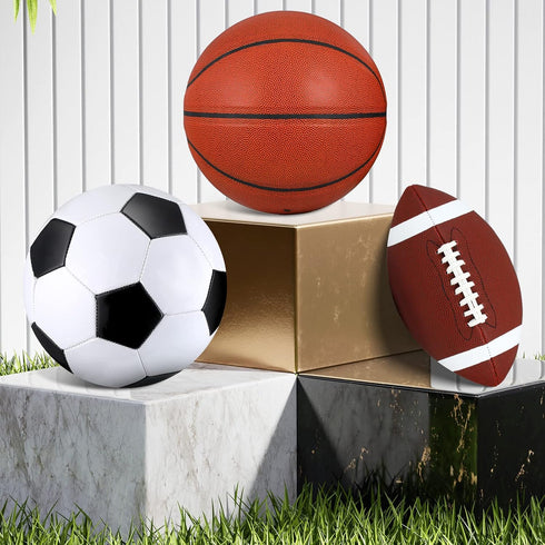 Libima 3 Pcs Soccer Sports Ball Set: Size 5 Basketball, Size 4 Soccer, Size 6 Football with Pump & Carry Bag