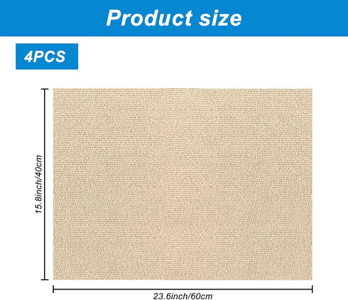 4 Pack Cat Scratch Mats 24”x16”, Self-Adhesive Trimmable Cat Scratching Post Carpet Cat Floor Scratching Pad Rug Cat Tree Replacement Parts Mat Cat Scratcher for Step Couch Furniture Protector(Beige)