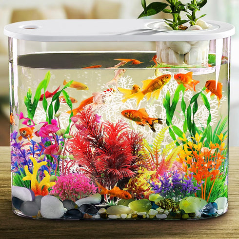 Aquarium Decorations Plants with Resin Coral, 12 pcs Small Plastic Fish Tank Accessories, Artificial Plant Decor