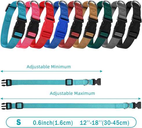 9 Pieces Adjustable Dog Collar for Medium Dogs, Soft Nylon Dog Collar with Quick Release Buckle Collar Bulk for Dogs Walking Running Training (Retro Colors, Small)