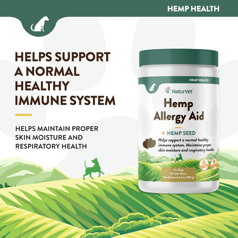 NaturVet Hemp Allergy Aid Supplement for Dogs - 60 Count for Healthy Skin & Respiratory Health