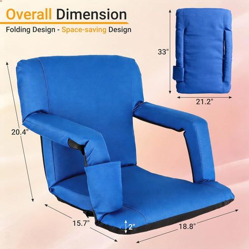 21"/25" Smartxchoices Wide Stadium Seat Chair Bleacher Seats Padded with Back Support, Cushion, Arms, Pockets, Anchor