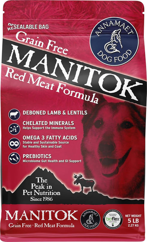Annamaet Grain-Free Manitok Red Meat Dry Dog Food, Fresh Lamb, 5-lb Bag
