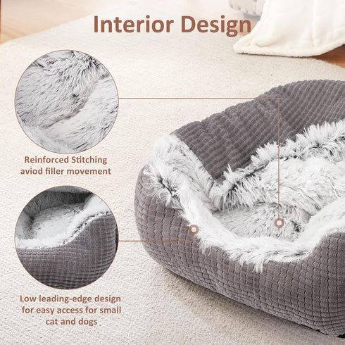 MIXJOY Rectangle Cave Hooded Blanket Bed for Small Dogs, 20 Inch Grey, Luxury Orthopedic Cat Bed