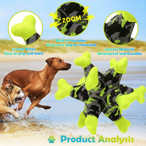 Dog Chew Squeaky Toys - Tug of War Stuffed Jack Bone Toy with Squeakers, Durable Interactive Toy for All Dog Sizes,