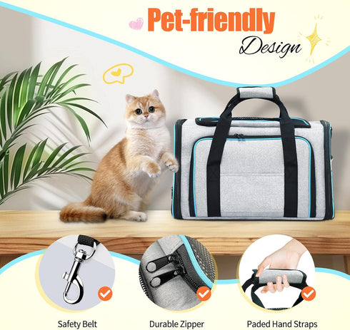 3 2 Pet Carrier Airline Approved, Expandable Foldable Soft-Sided Dog Carrier, Open Doors, Reflective Tapes, Pet Travel