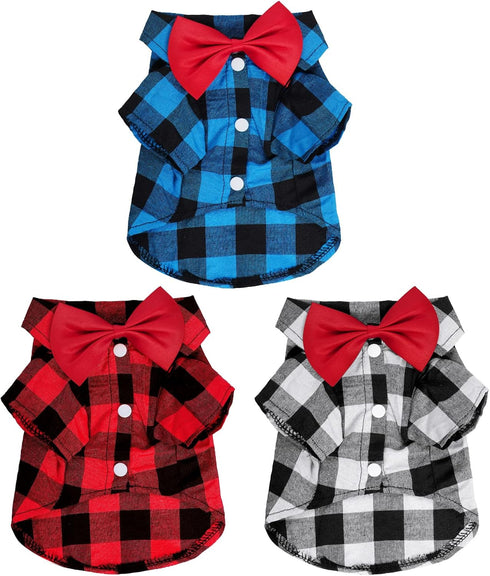 3 Pack Cute Plaid Dog and Cat Shirt, Dog Shirts for Medium Dogs and Cats, Birthday Party and Holiday Photo