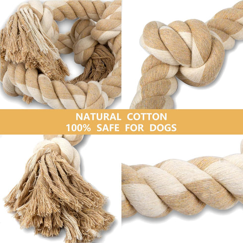 PetiFine Dog Rope Toys for Aggressive Chewers - Heavy Duty 3 Feet 5 Knots Interactive Chew Rope Toy for Teeth Cleaning