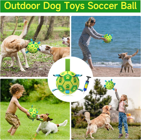 Dog Toys Soccer Ball - Durable Balls with Strap for Medium Small Dogs - Puppy Birthday Gifts and Tug Toy