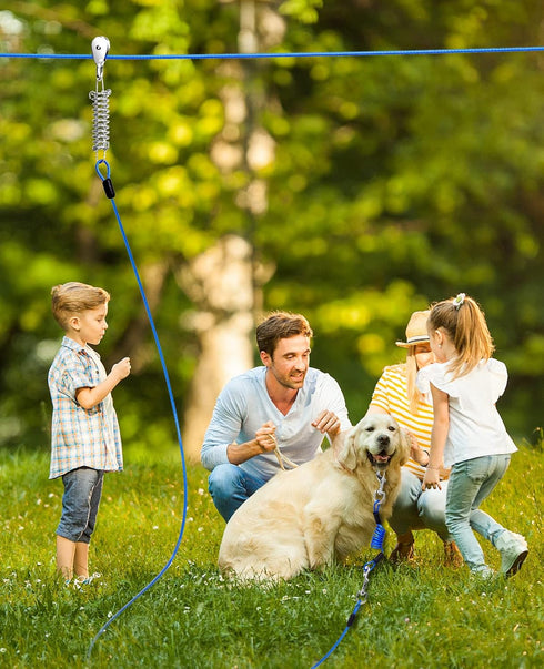 Upgraded Dog Runner for Yard, Trolley System with Elastic Cable for Large Dog