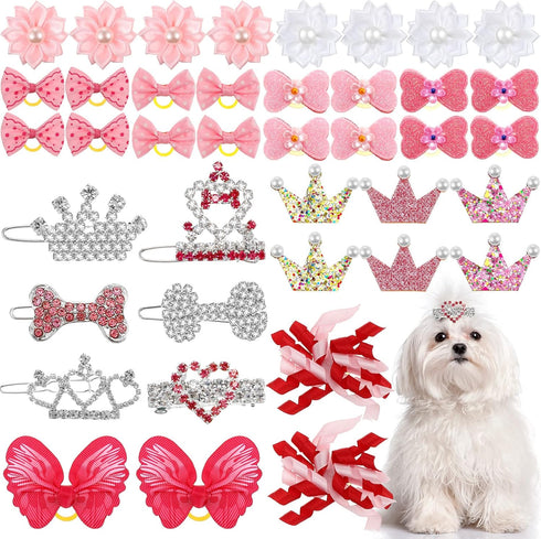 40 Pcs Dog Hair Clips and Bow Crown Accessories for Small Dogs - Princess Style, Crystal Rhinestone Grooming