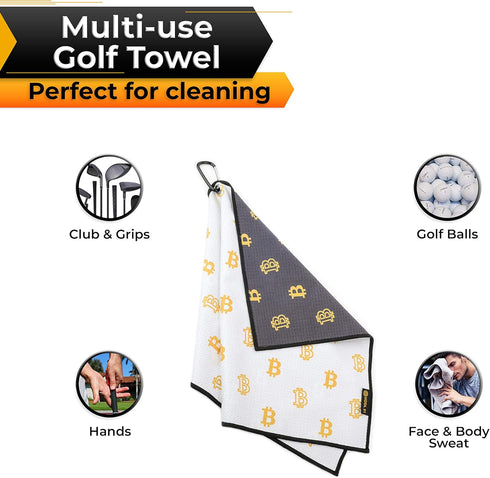 Golf Towel Bitcoin - Premium Waffle Pattern Towels with Heavy Duty Carabiner Clip