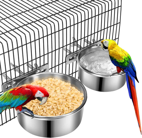 Dog Food Water Bowl with Clamp Holder - Stainless Steel Hanging Bowls for Small Medium Large Dogs