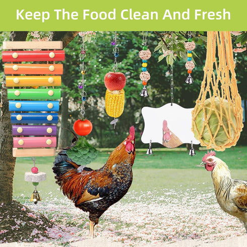 9PCS Set, Chicken Toys for Coop KAKUNM Chicken Enrichment Toys, Including Xylophone, Swing, Chicken Mirror, Chicken