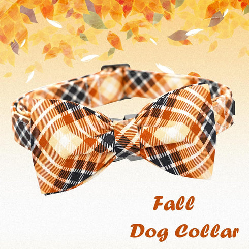 Lionheart Glory Dog Collar, Fall Bow Plaid Design for Female & Male Dogs, Adjustable Bow Collars for Small Dogs