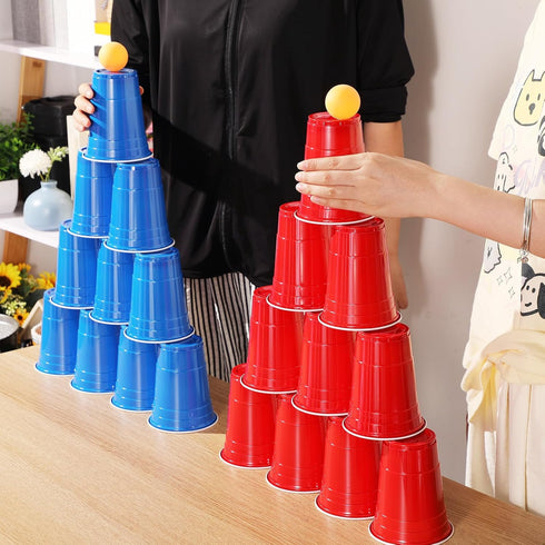 Qinyoung 76 Set Pcs Cups and Balls Game for Party, Plastic Flip Cup Stacking Game Colorful Reusable Table Tennis Ball