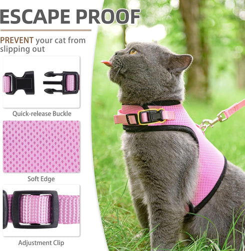 PUPTECK Soft Mesh Cat Vest Harness and Leash Set, Escape Proof Padded Pet Harness for Small Dogs, Pink Large