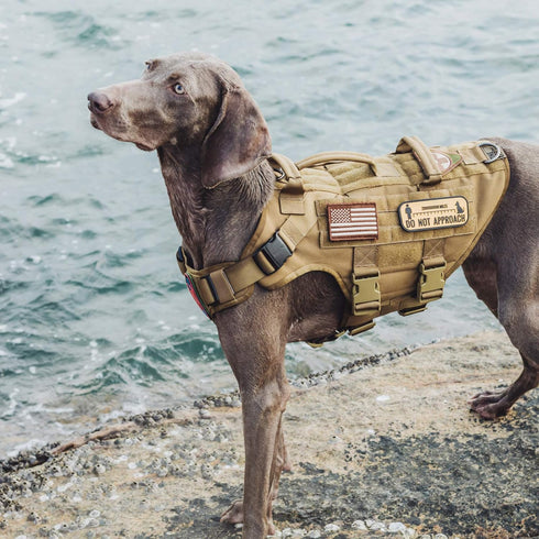 OneTigris Large Tactical Dog Harness, No Pull Adjustable Vest with Heavy Duty Handle, Brown, Large Hook and Loop Panels