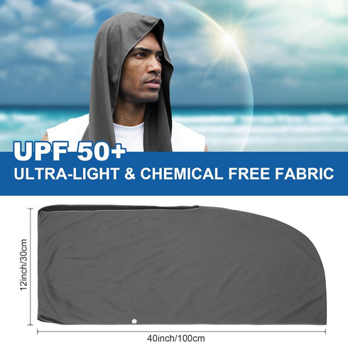 Sukeen Grey Cooling Hoodie Towel - Quick Drying Absorbent Neck and Face Wrap for Sports