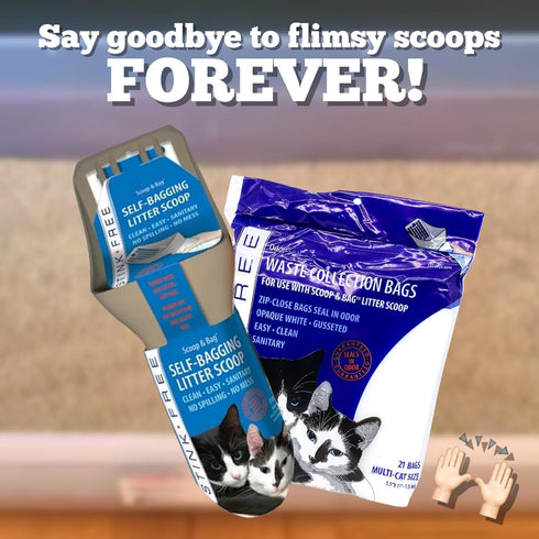 Cat Scoop & Bag - Self-Bagging Kitty Litter Scoop with 21 Free Samples of Odor Seal Cat Waste Bags