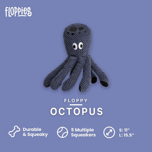 fabdog Floppies Plush Dog Toy, Cute & Durable Squeaky Toy, Best for Puppies & All Breeds, Large Octopus