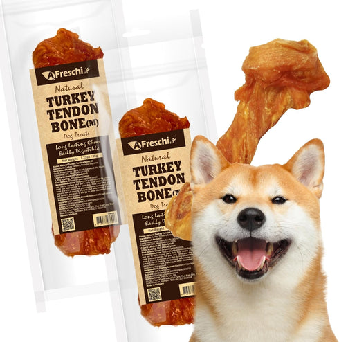 Afreschi Turkey Tendon for Dogs, Dog Treats for Signature Series, All Natural Human Grade Puppy Chew, Ingredient Sourced from USA, Hypoallergenic, Rawhide alternative, 2 Units/Pack Bone (Medium)