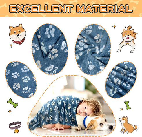 Dog Blankets for Dogs - Large and Medium Soft Fuzzy Washable Blankets, Reversible Print, 41 x 31 inch, Dark Blue