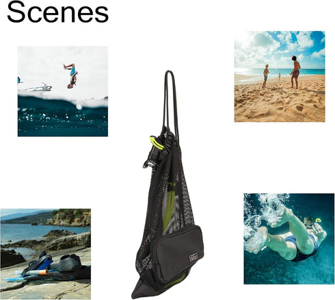 PACMAXI Snorkeling Gear Bag, Mesh Drawstring Shoulder Strap Bag for Scuba & Swim Equipment